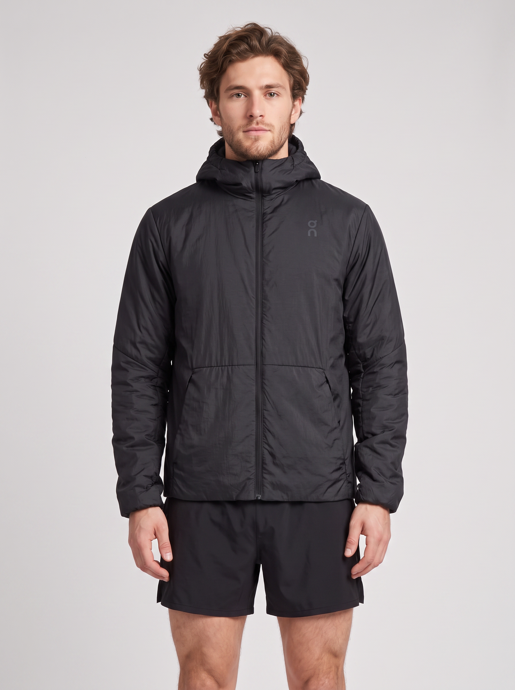 Men's On Running Black Trek Insulated Jacket — on model