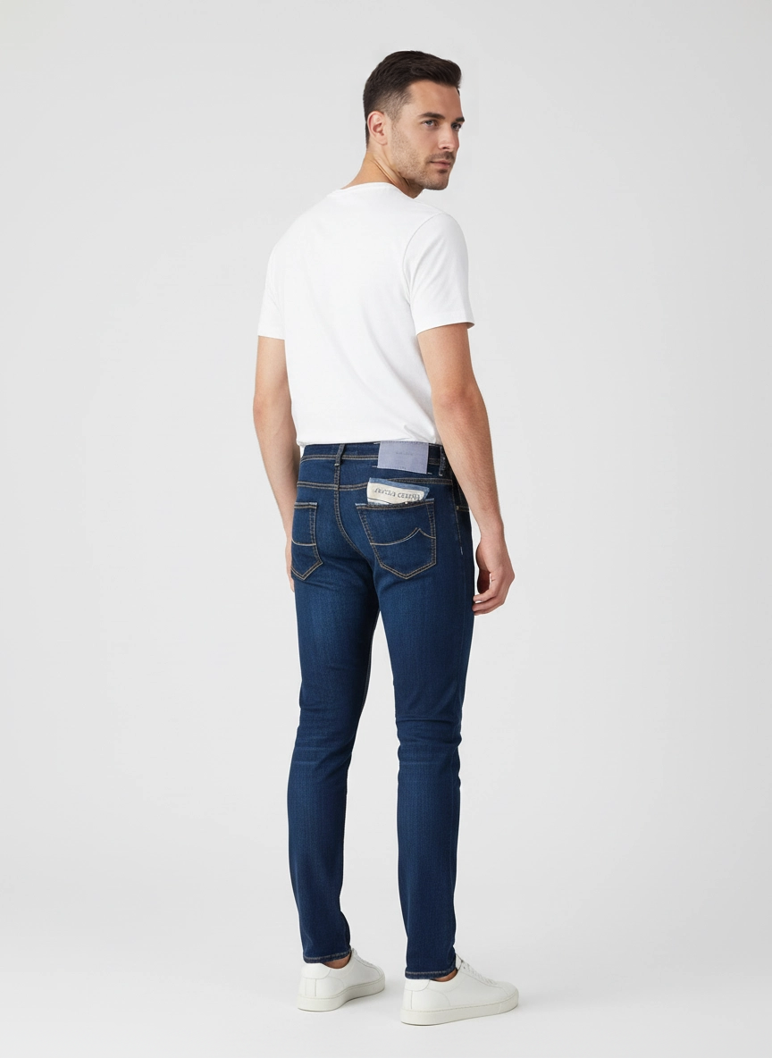 Mens Jacob Cohen 5PKT Nick Slim Fit Dark Blue Jeans back view on model