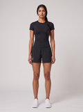 Women's On Running 3" Core Shorts in Black — on model
