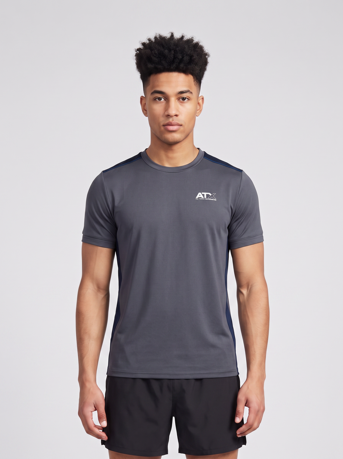 Men's ATX Cascade T-Shirt in Dark Grey/Navy — on model
