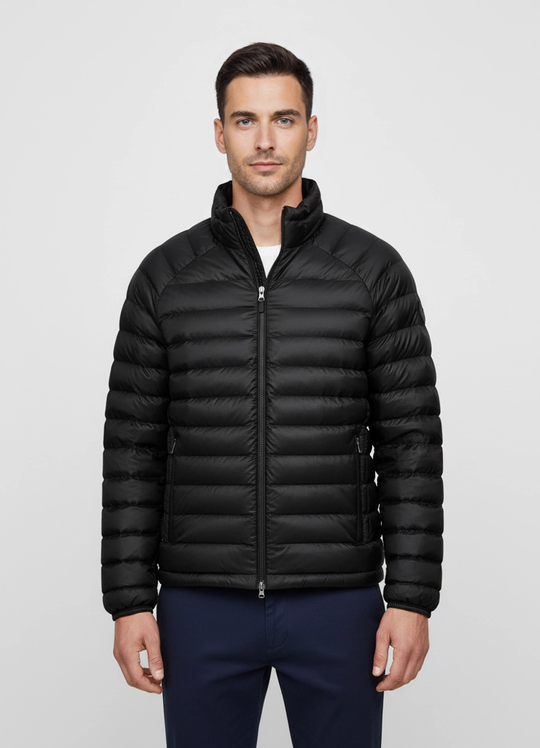 Men's Sandbanks Black Ragland Hooded Ripstop Micro Puffer Jacket