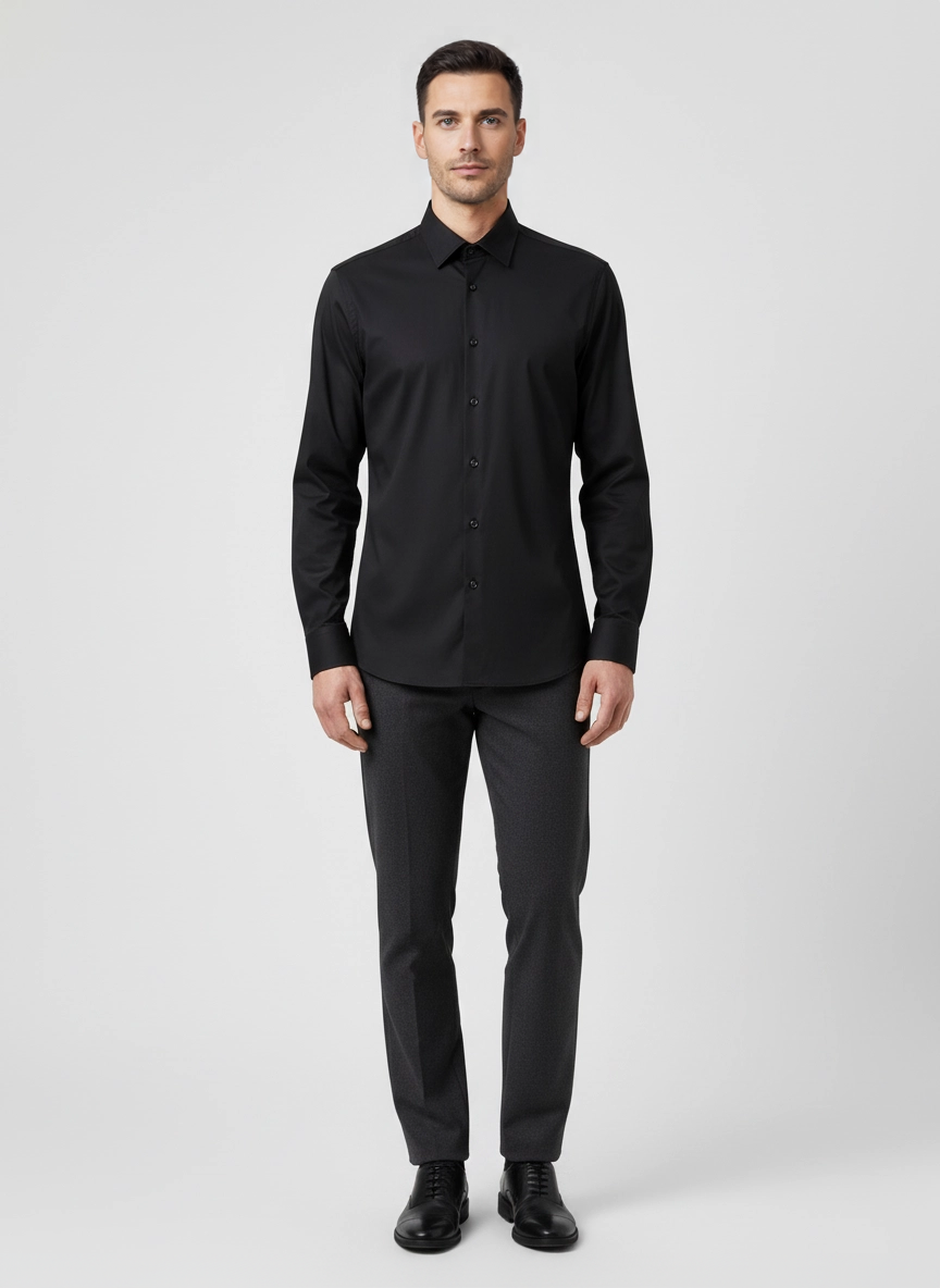 Mens BOSS Black P-HANK-kent-C1-222 Black Slim Fit Shirt on model