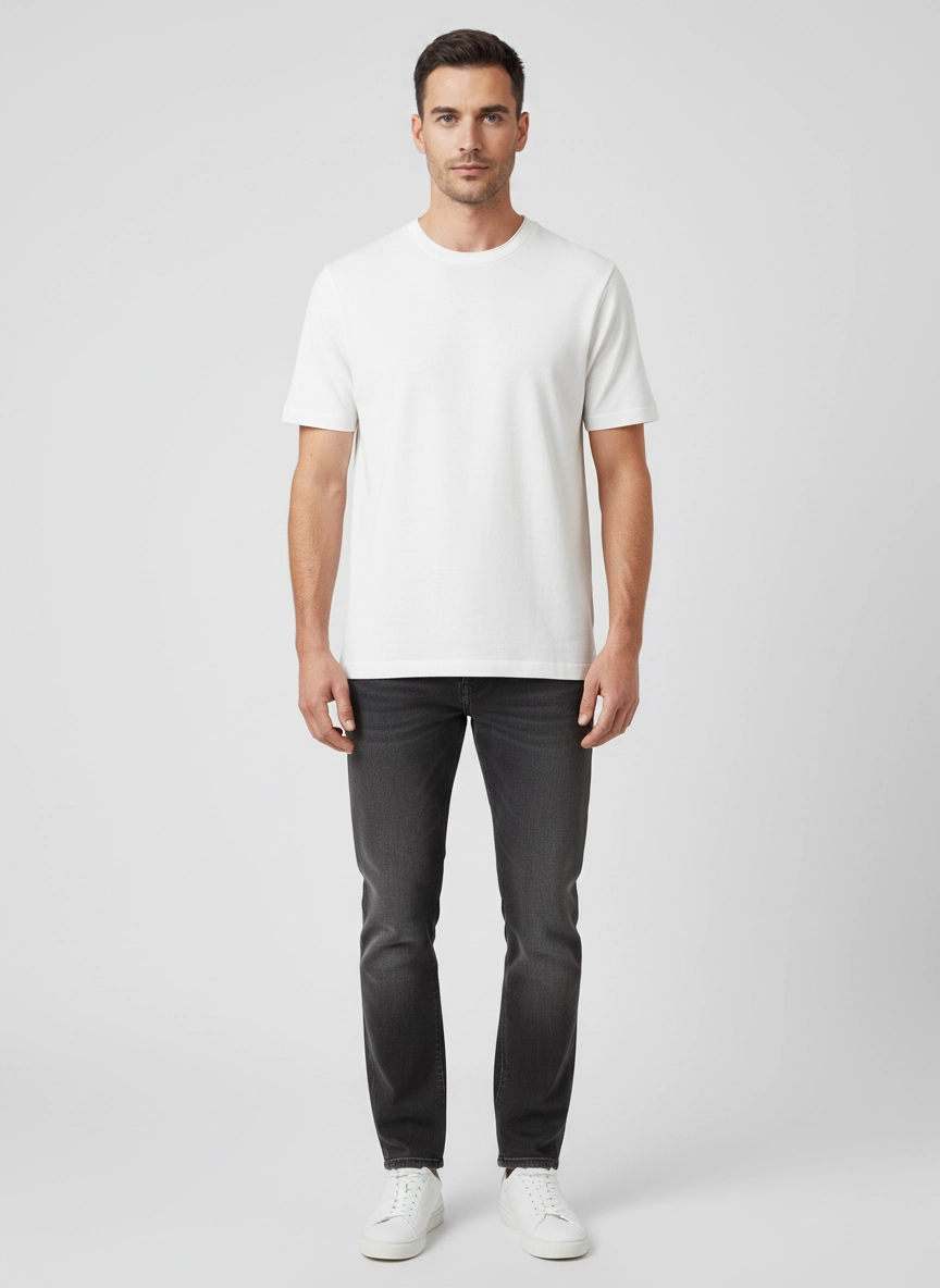 Mens BOSS Black H-Thompson 120 White T Shirt on model