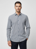 Mens BOSS Black P-HANK-kent-C1-222 Dark Blue Slim Fit Shirt on model
