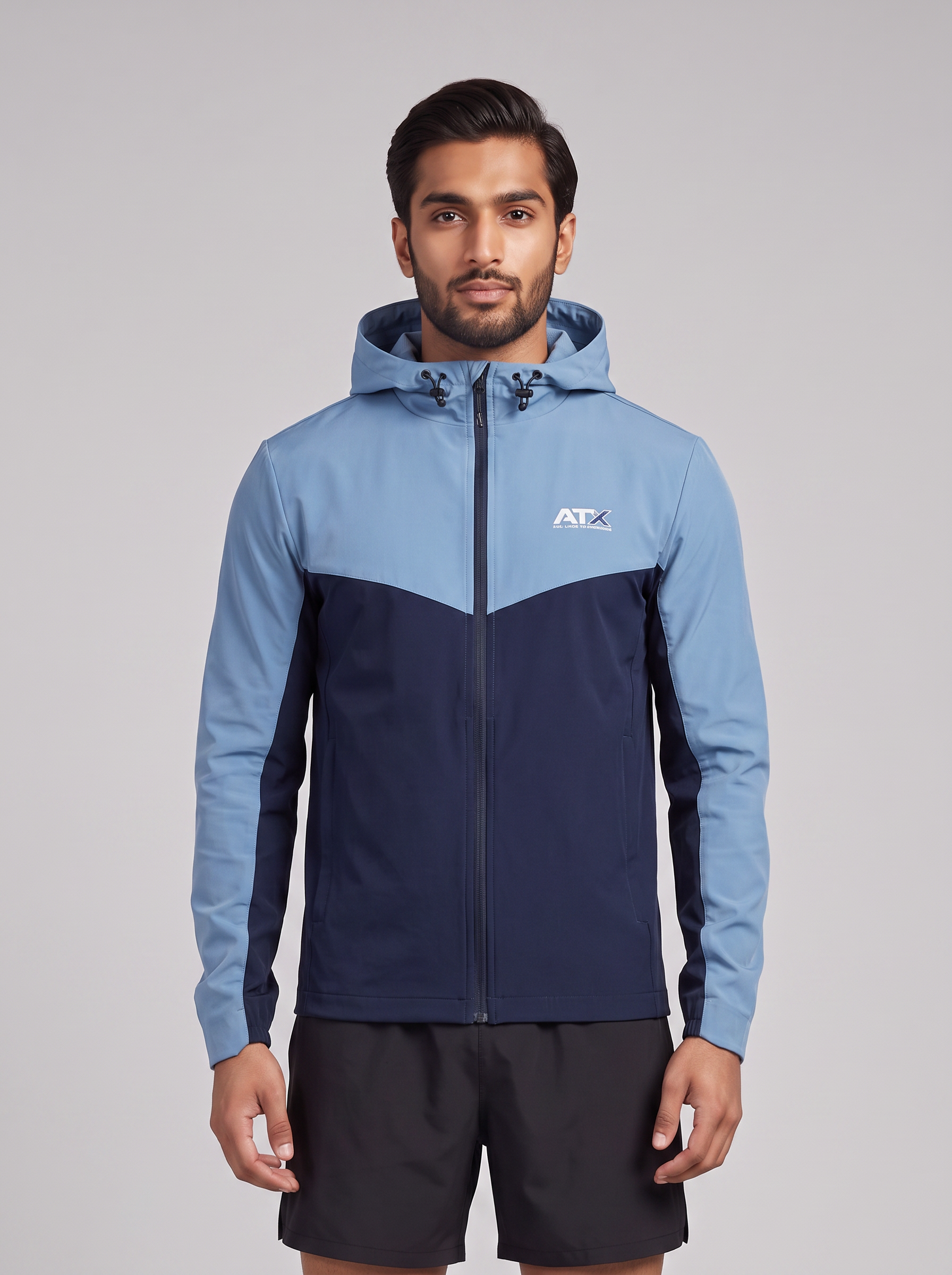 Men's ATX Horizon Track Top in Blue/Navy — on model