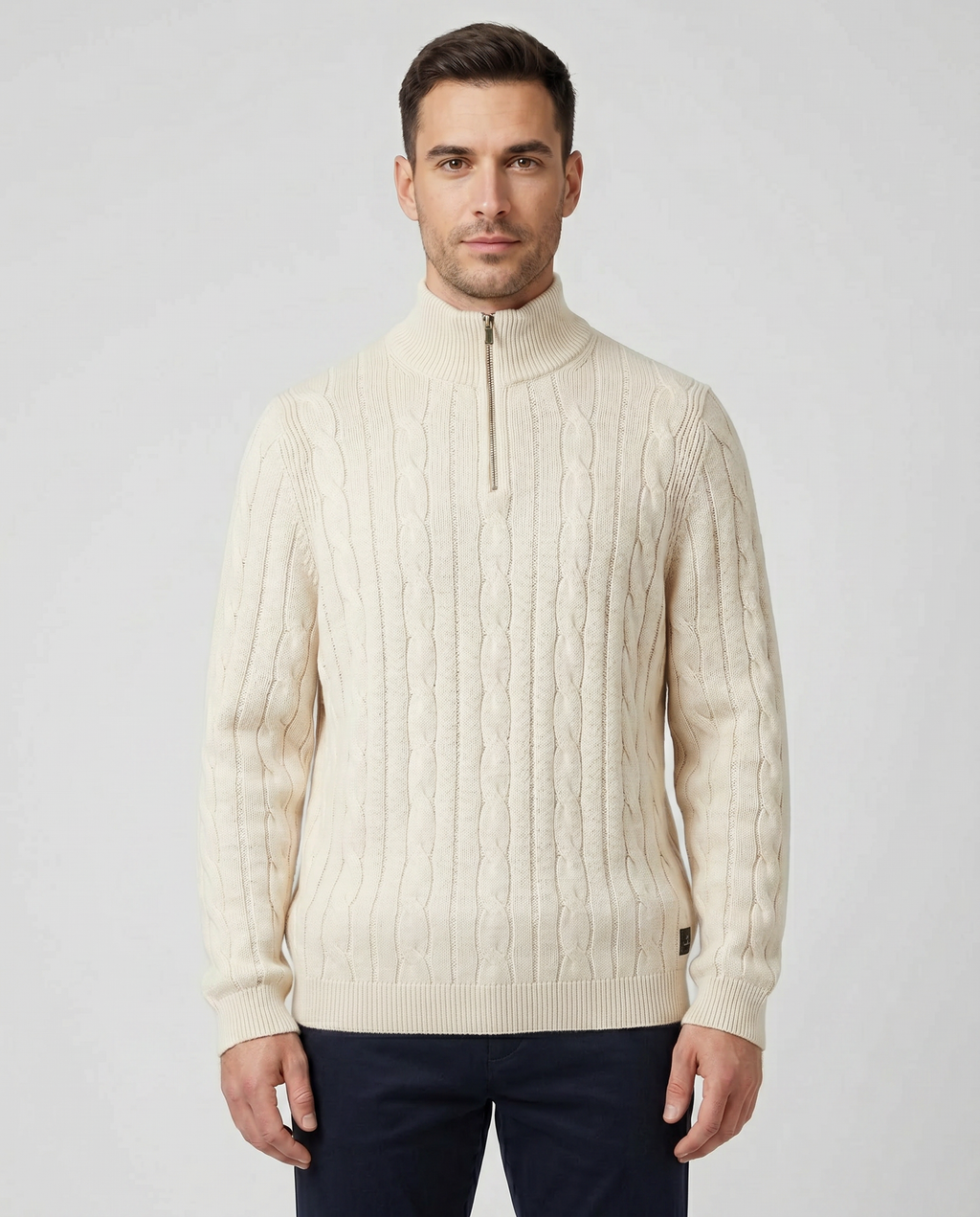 Men's Paul Smith Off White 1/4 Zip Neck Knitted Jumper — on model