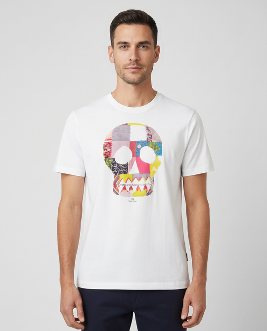 Mens Paul Smith Skull Print White T Shirt