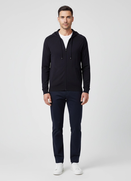 Men's Pal Zileri Navy Blue Knitted Zip Up Hoodie