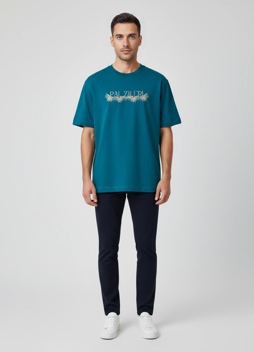 Men's Pal Zileri Teal Blue Graphic T Shirt on model
