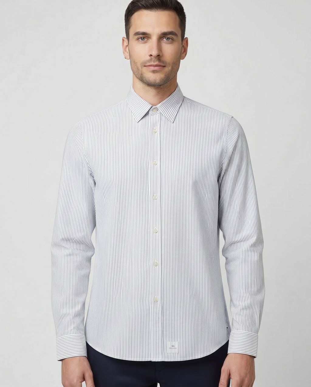 Men's Paul Smith White Stripe Long Sleeve Shirt — on model