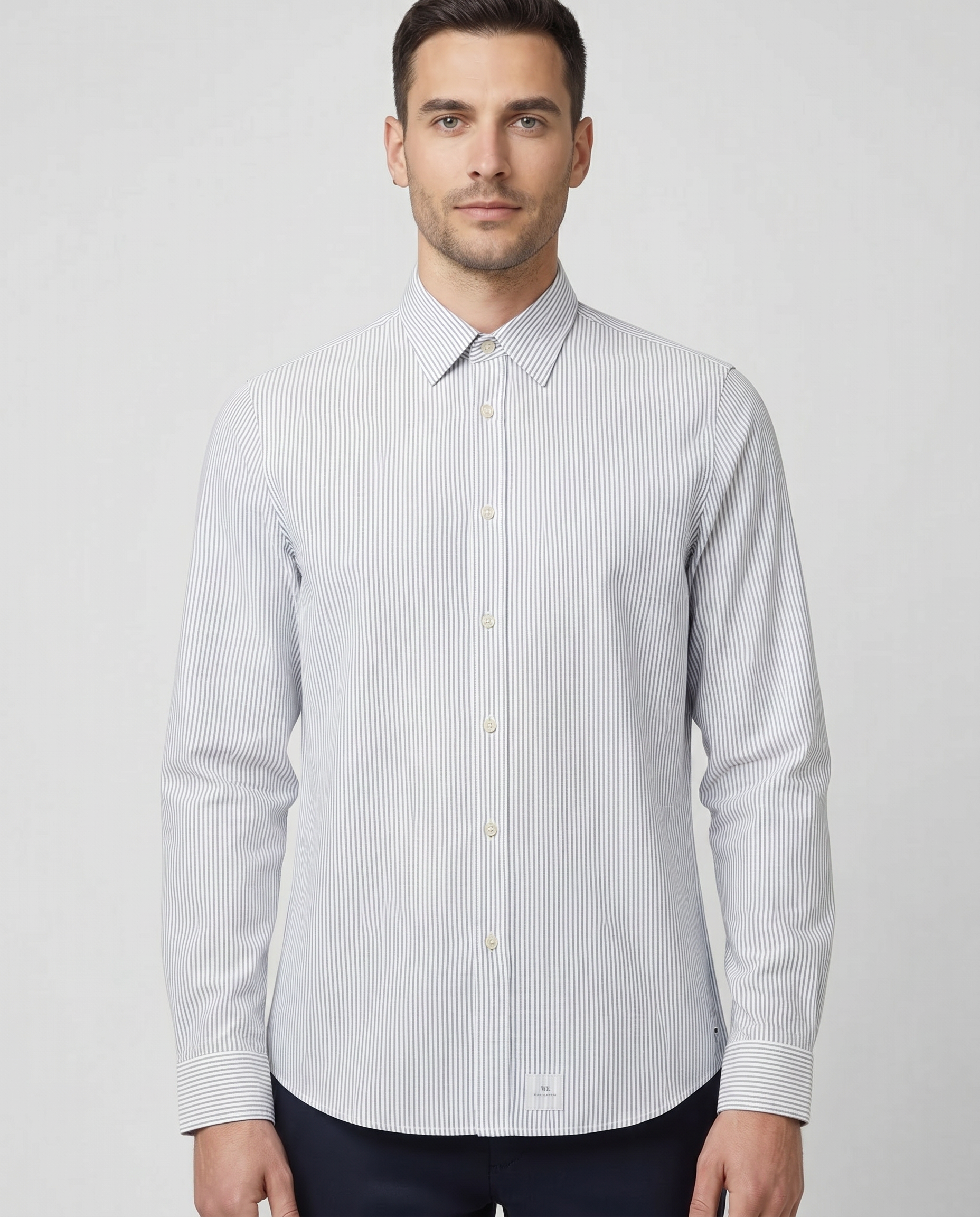 Men's Paul Smith White Stripe Long Sleeve Shirt — on model