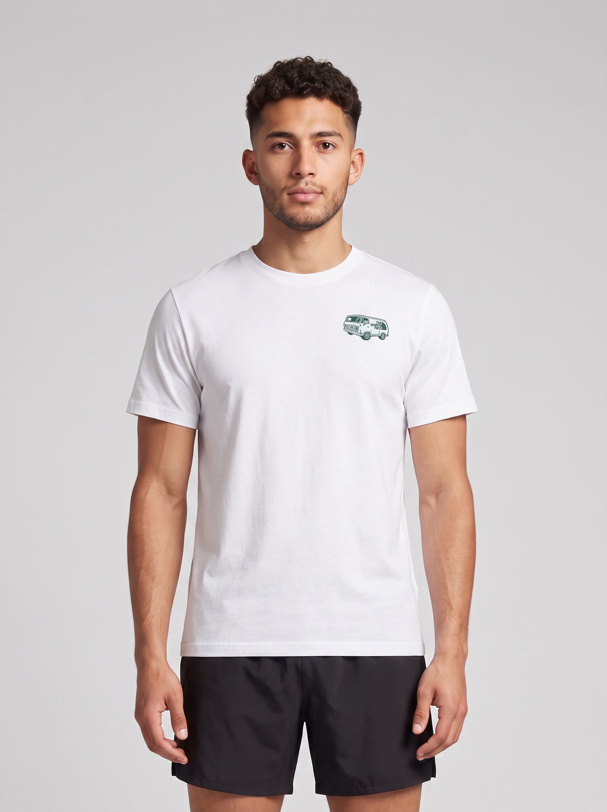 Mens The North Face Van Life RX SS White T Shirt — on model