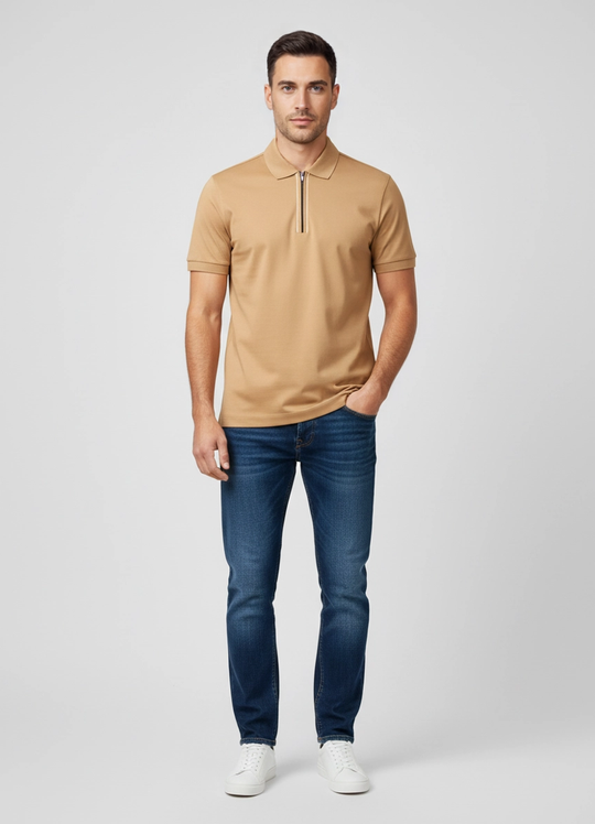 Mens BOSS Black H-Paras 65 Beige Zip Up Polo Shirt