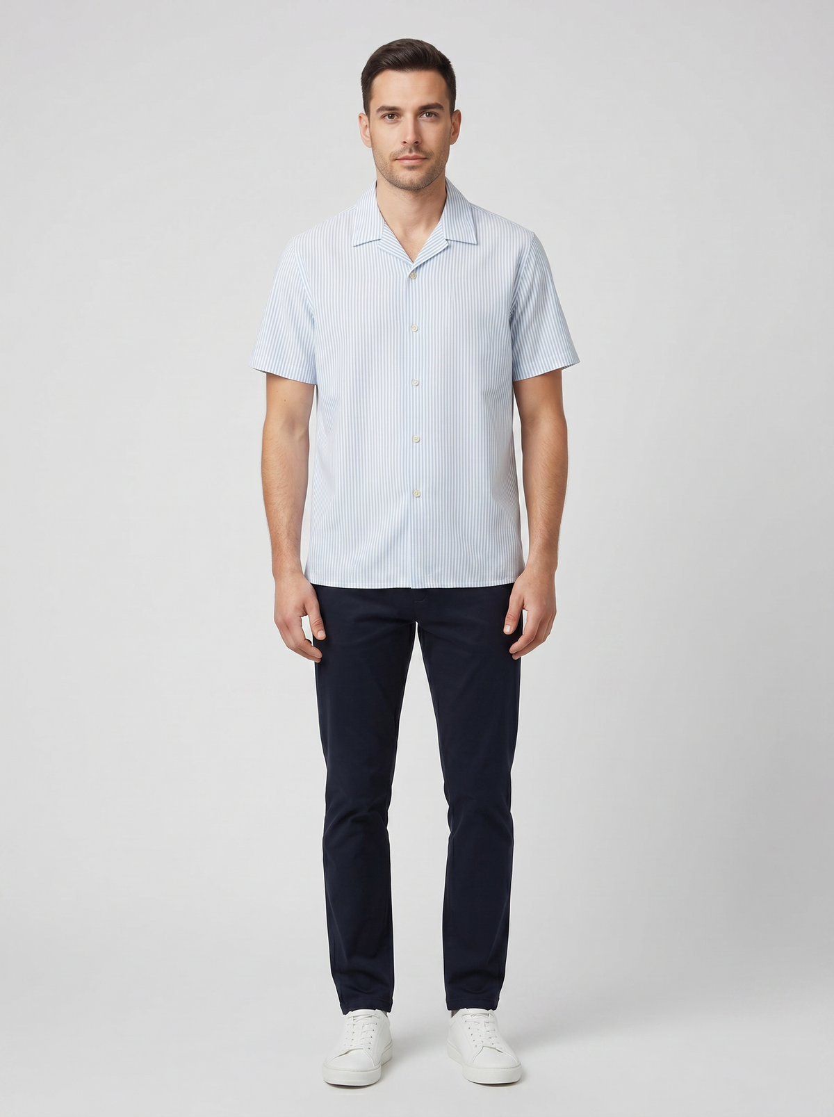 Men's Paul Smith Blue Stripe Casual Fit Short Sleeve Shirt — on model