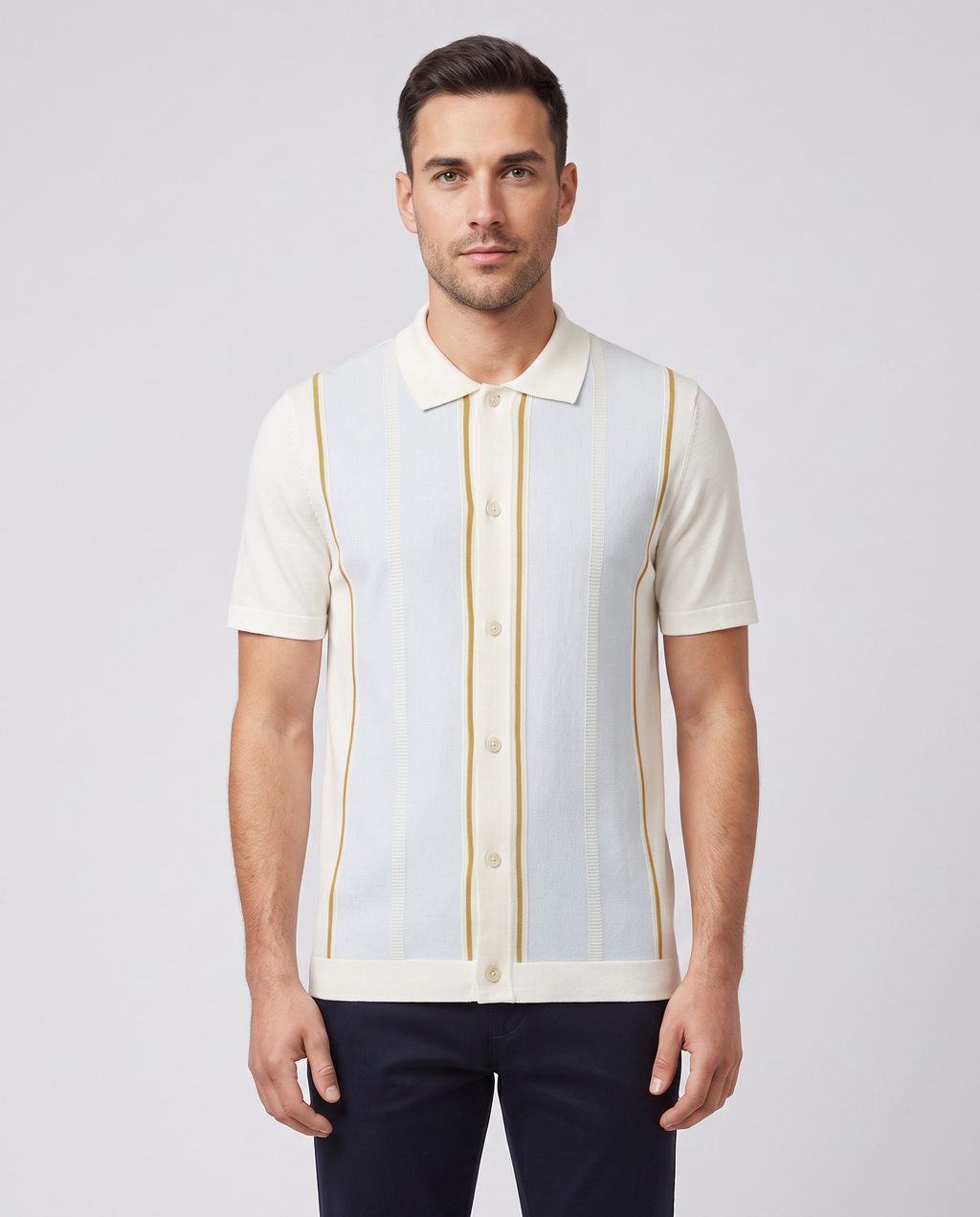 BOSS Black C-Lastro Open White Full Button Polo Shirt — on model