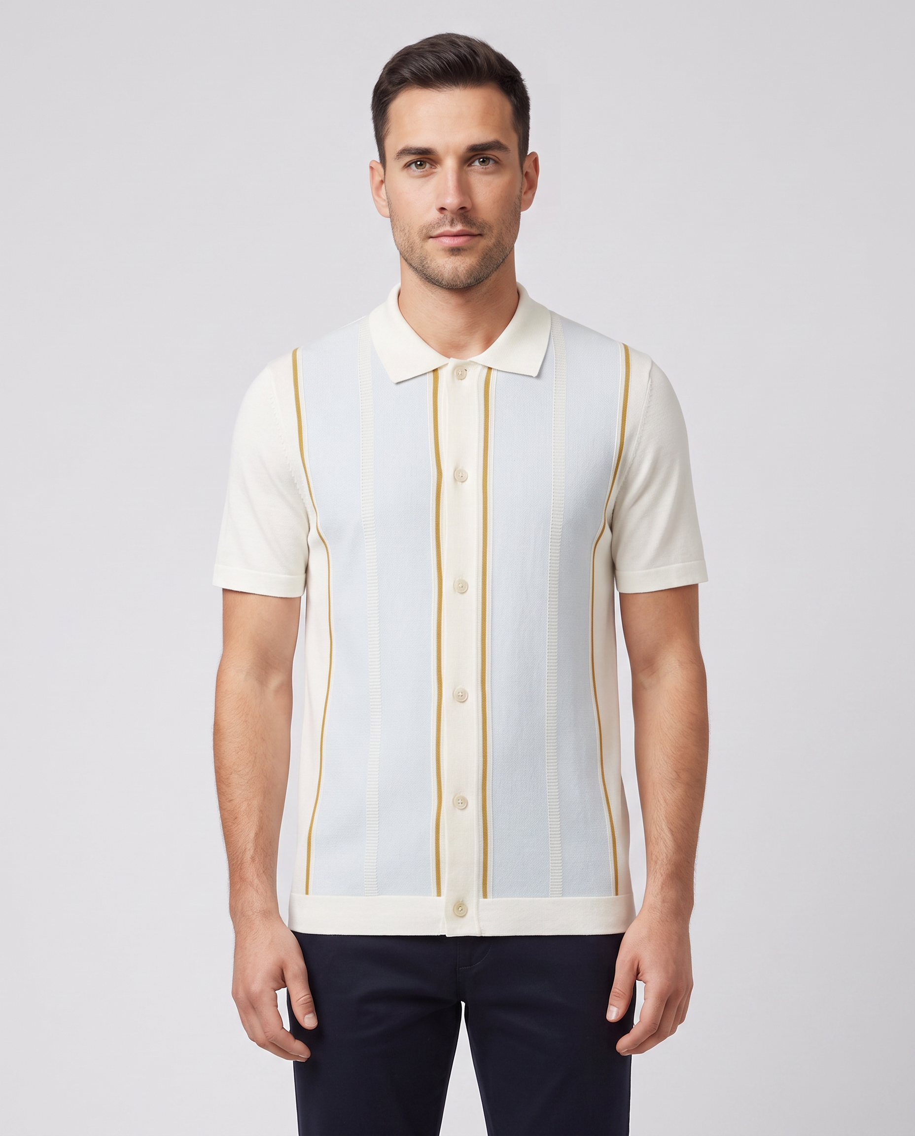 BOSS Black C-Lastro Open White Full Button Polo Shirt — on model