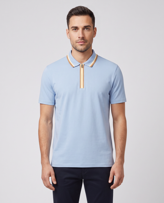 Men's Paul Smith Regular Fit Zip-Neck Polo Shirt - Blue