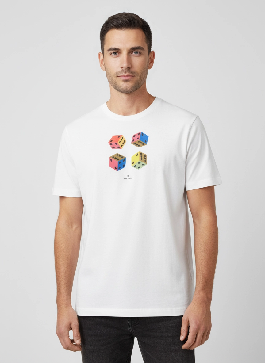 Mens Paul Smith Dice Print Off White T Shirt