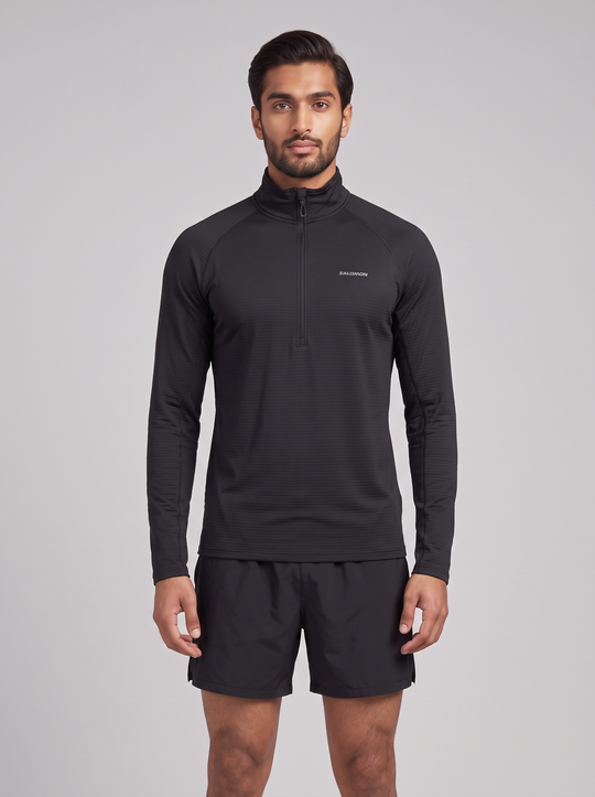 Mens Salomon SNTIAL LIGHTWARM Half Zip Deep Black Sweatshirt