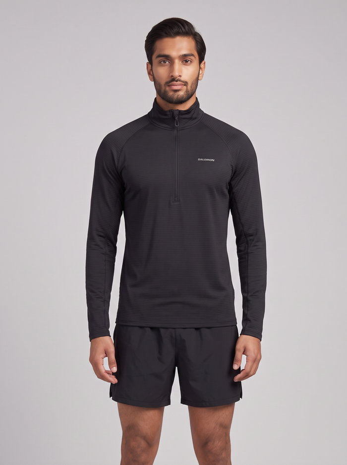 Mens Salomon SNTIAL LIGHTWARM Half Zip Deep Black Sweatshirt