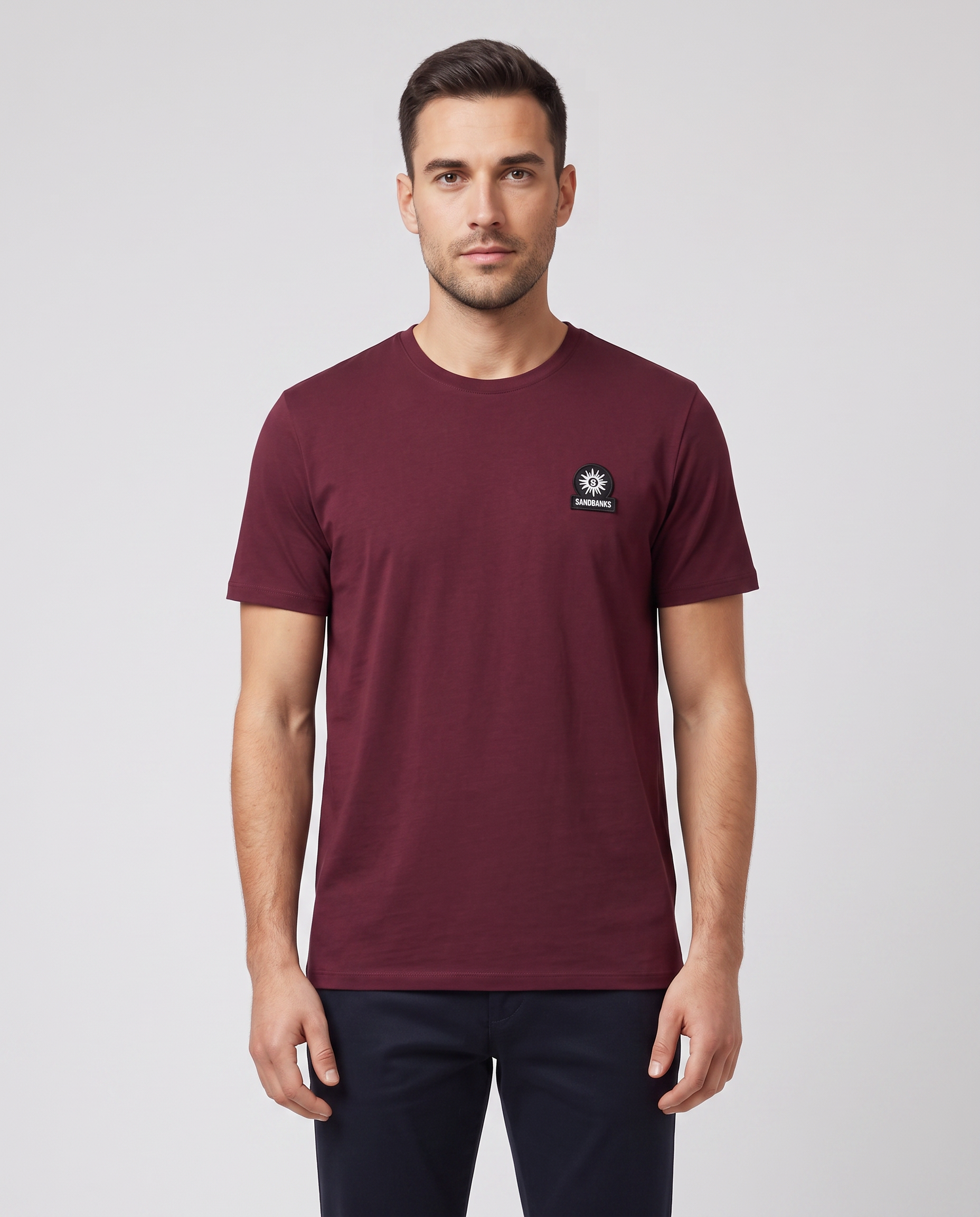 Men's Sandbanks Mercerised Badge T-Shirt in Port