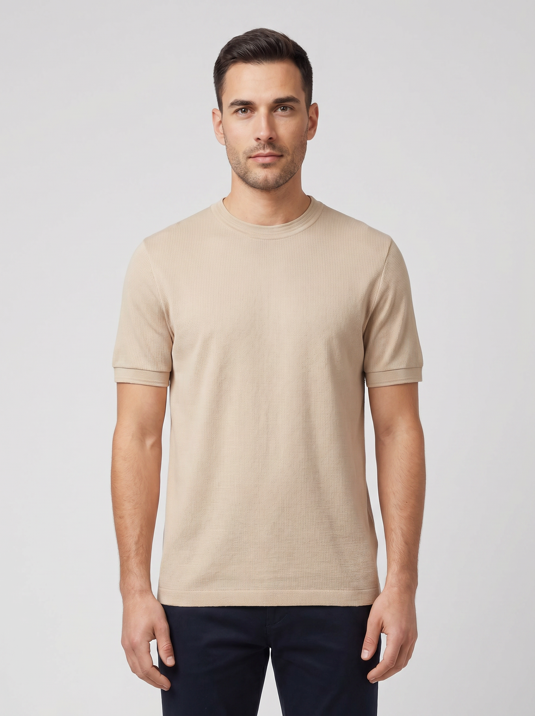 BOSS Black H-Thompson 70 Open Beige T Shirt - Model Shot