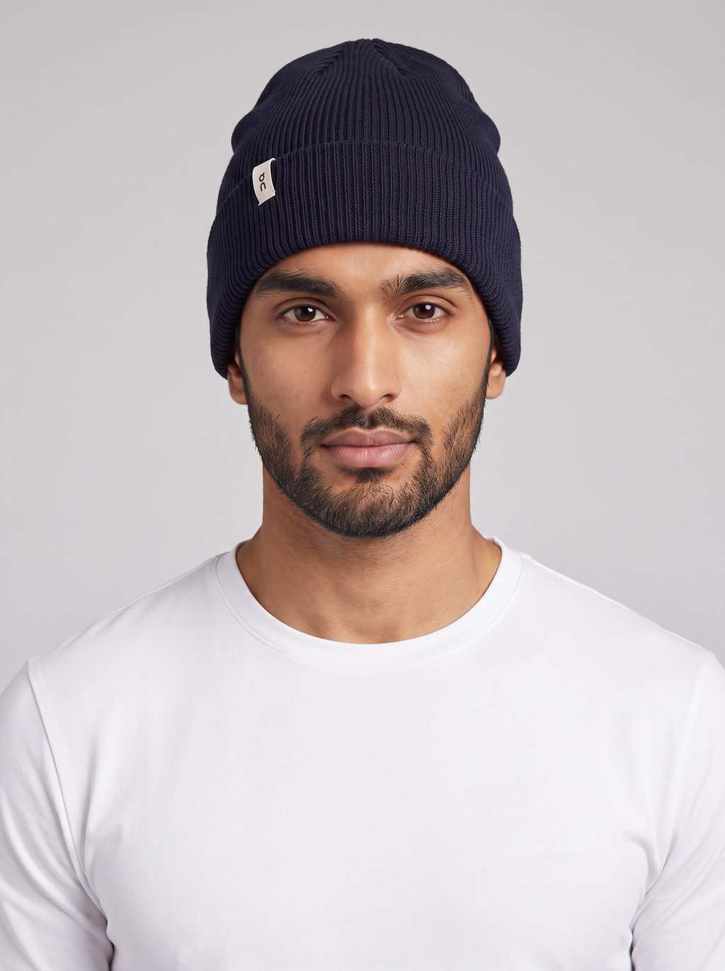 Men's On Running Navy Merino Beanie — on model