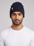 Men's On Running Navy Merino Beanie — on model