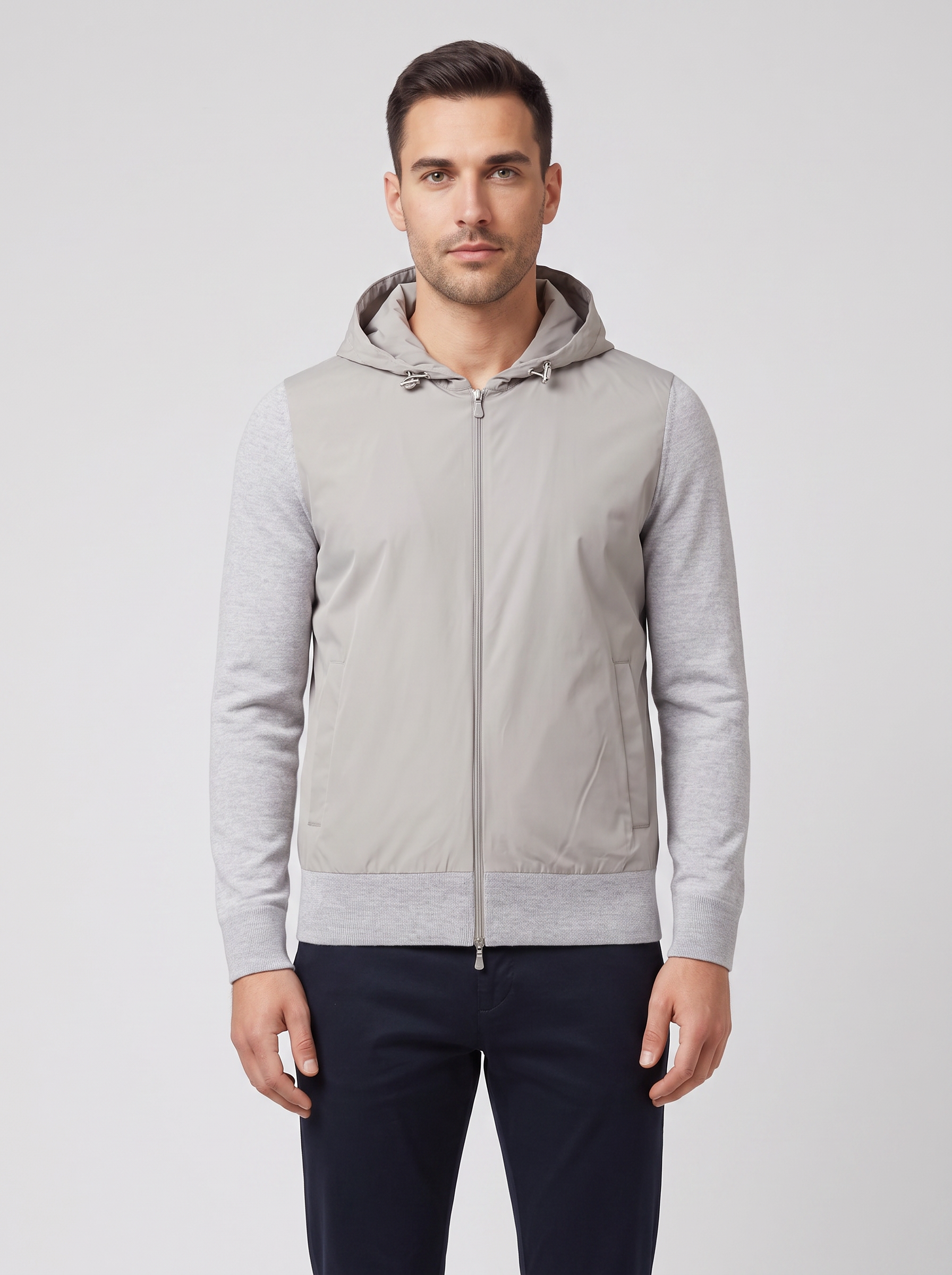 Men's Gran Sasso Grey Hoodie Hybrid Jacket — on model