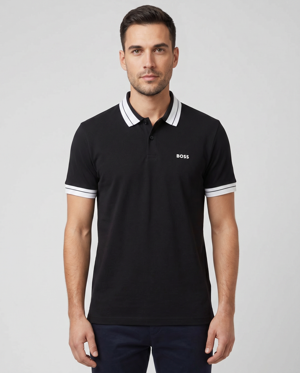 BOSS Green PL_Member Black Polo Shirt — on model