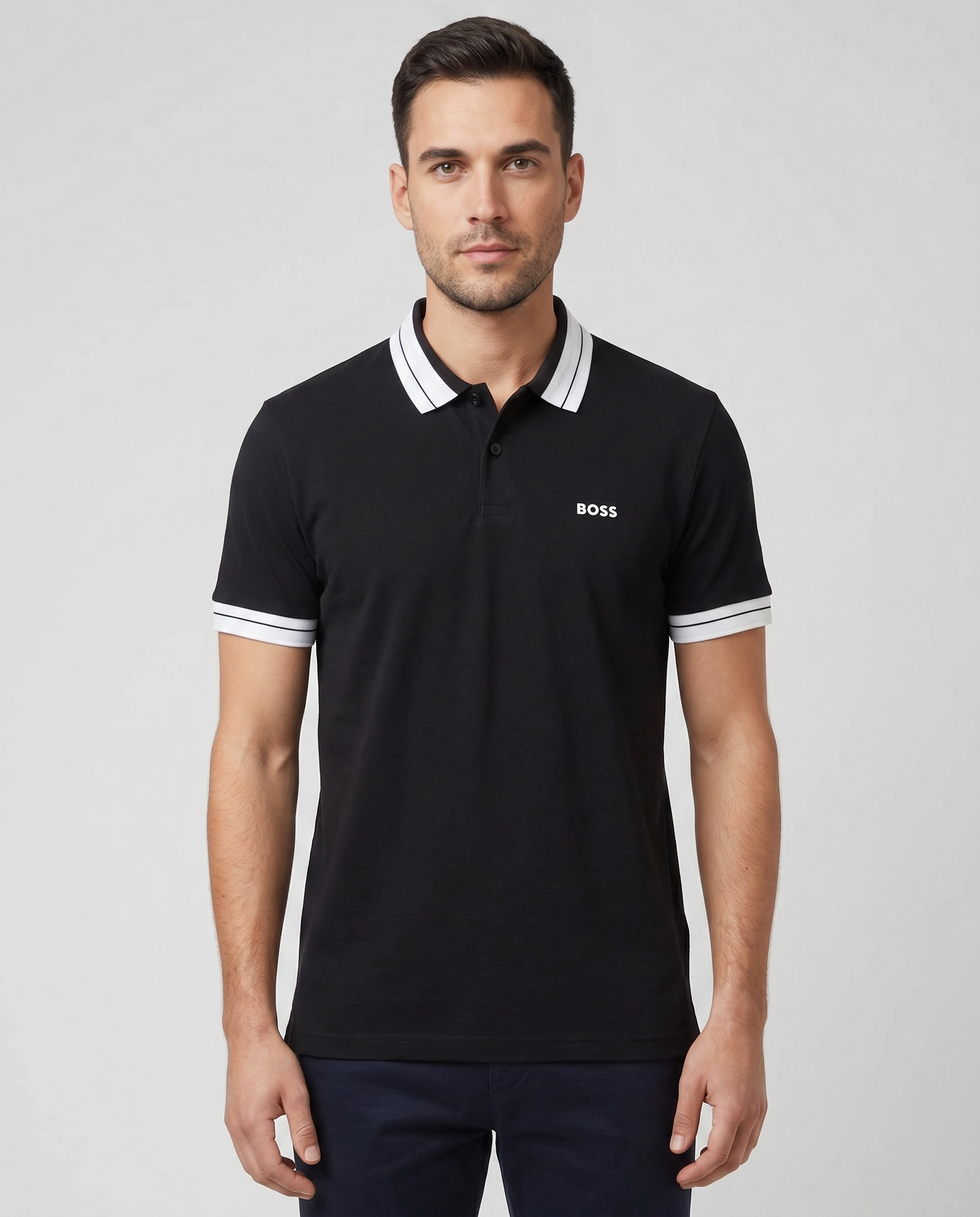 BOSS Green PL_Member Black Polo Shirt — on model