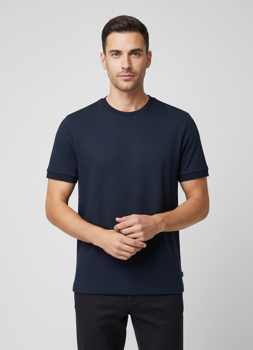 Men's BOSS Black H-Thompson 06 Dark Blue T Shirt on model