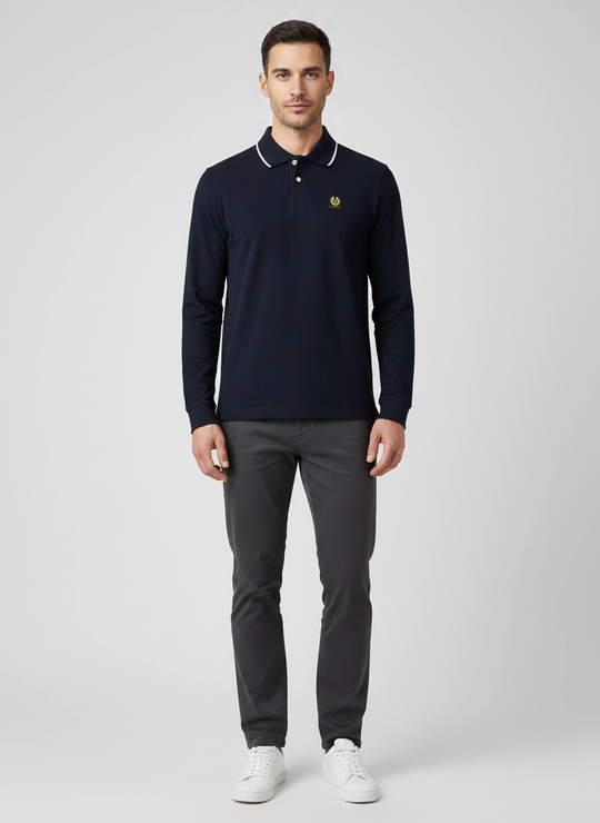 Men's Belstaff Dark Ink Tipped Long Sleeve Polo Shirt