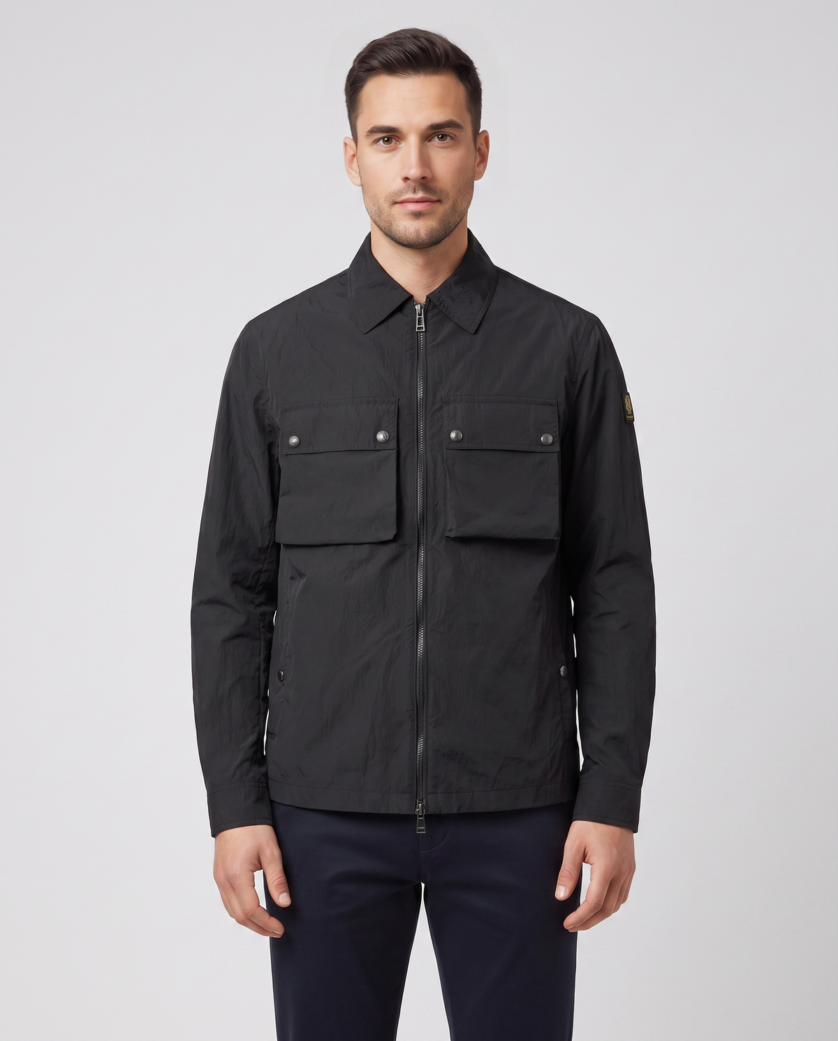 Mens Belstaff Tourer Overshirt Black Overshirts — on model