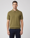 Mens Paul Smith Khaki Knitted Merino Wool Polo Shirt — on model