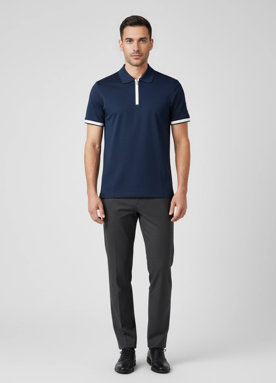 Men's Sandbanks Navy Silicone Zip Polo Shirt