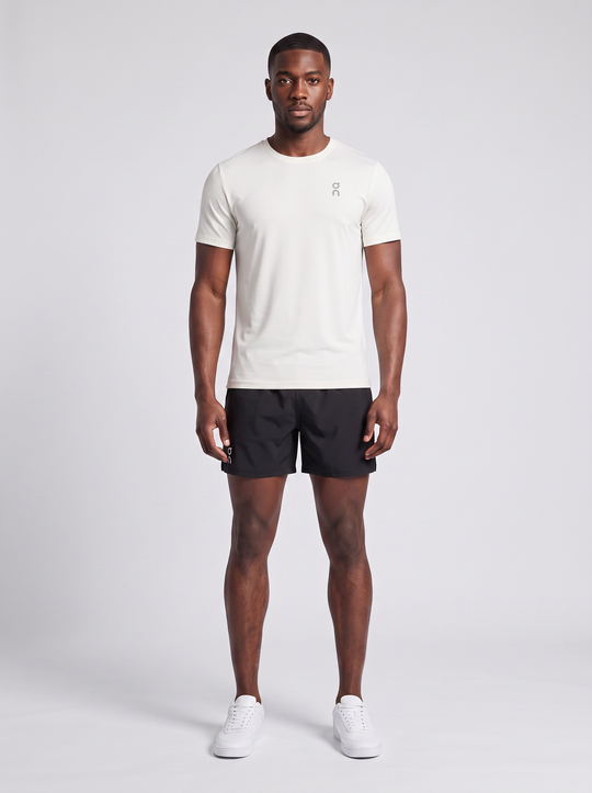 Men's On Running Undyed White Core T Shirt & Black 7 Core Shorts Set