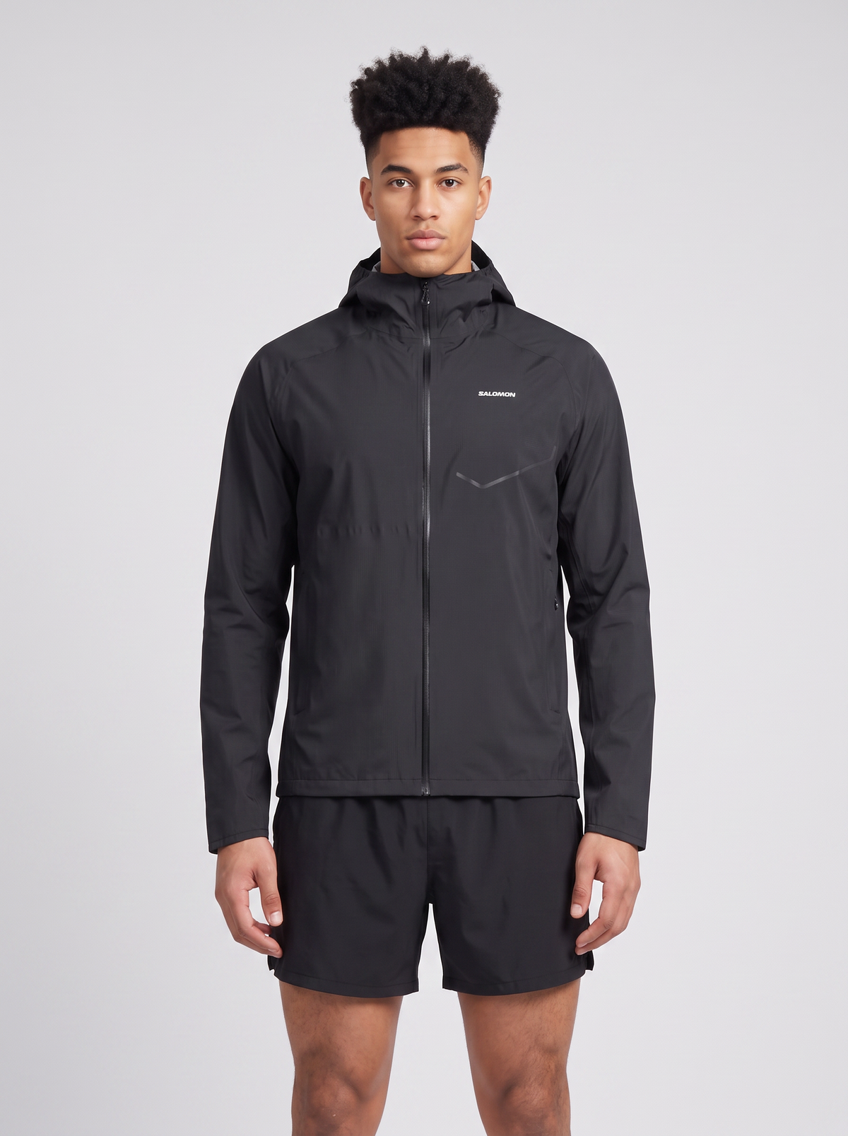 Mens Salomon BONATTI WATERPROOF JKT Deep Black Jacket — on model