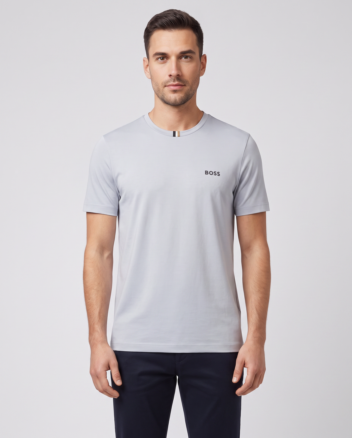 BOSS Green TS TOC Game Dark Grey T Shirt — on model