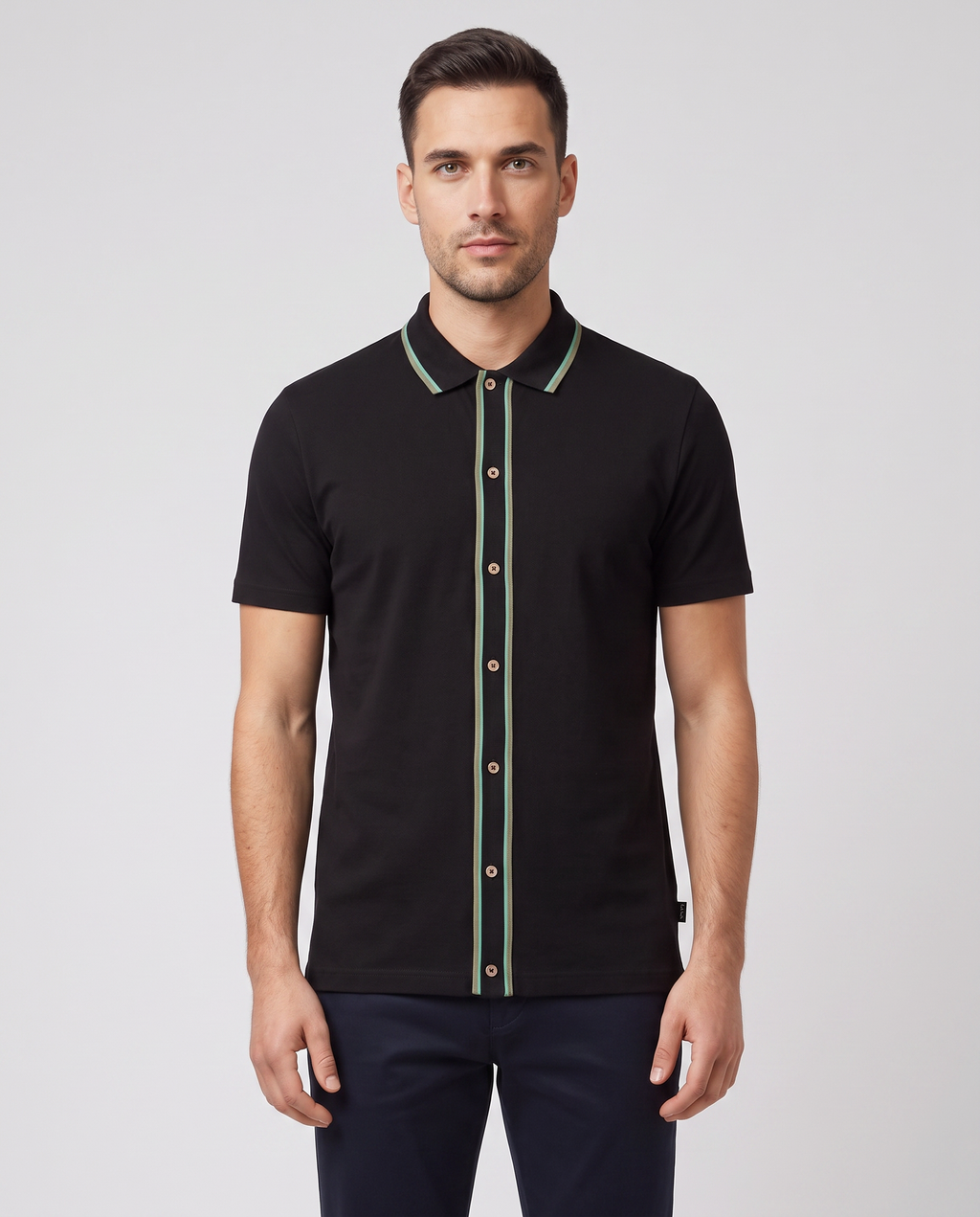 Men's Paul Smith Button-Through Polo Shirt - Black — on model