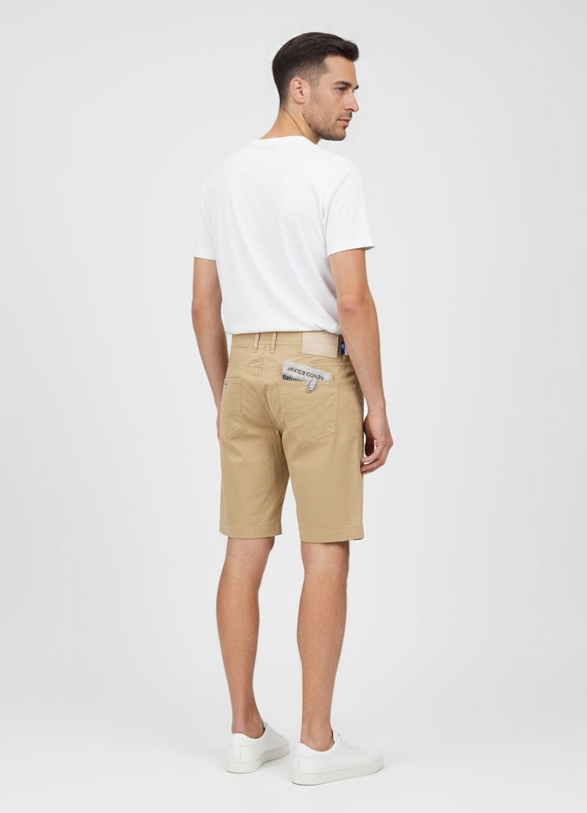 Men's Jacob Cohen Beige 5 Pocket Bermuda Shorts back view on model