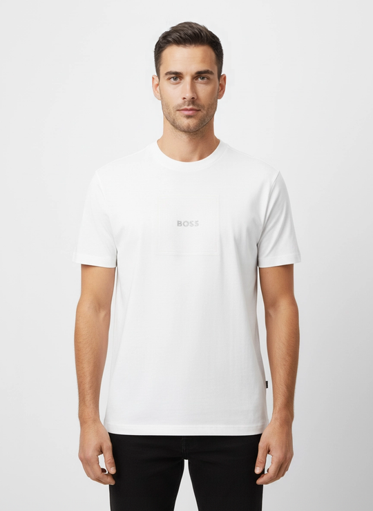 BOSS Green Tee Logo Rib White T Shirt