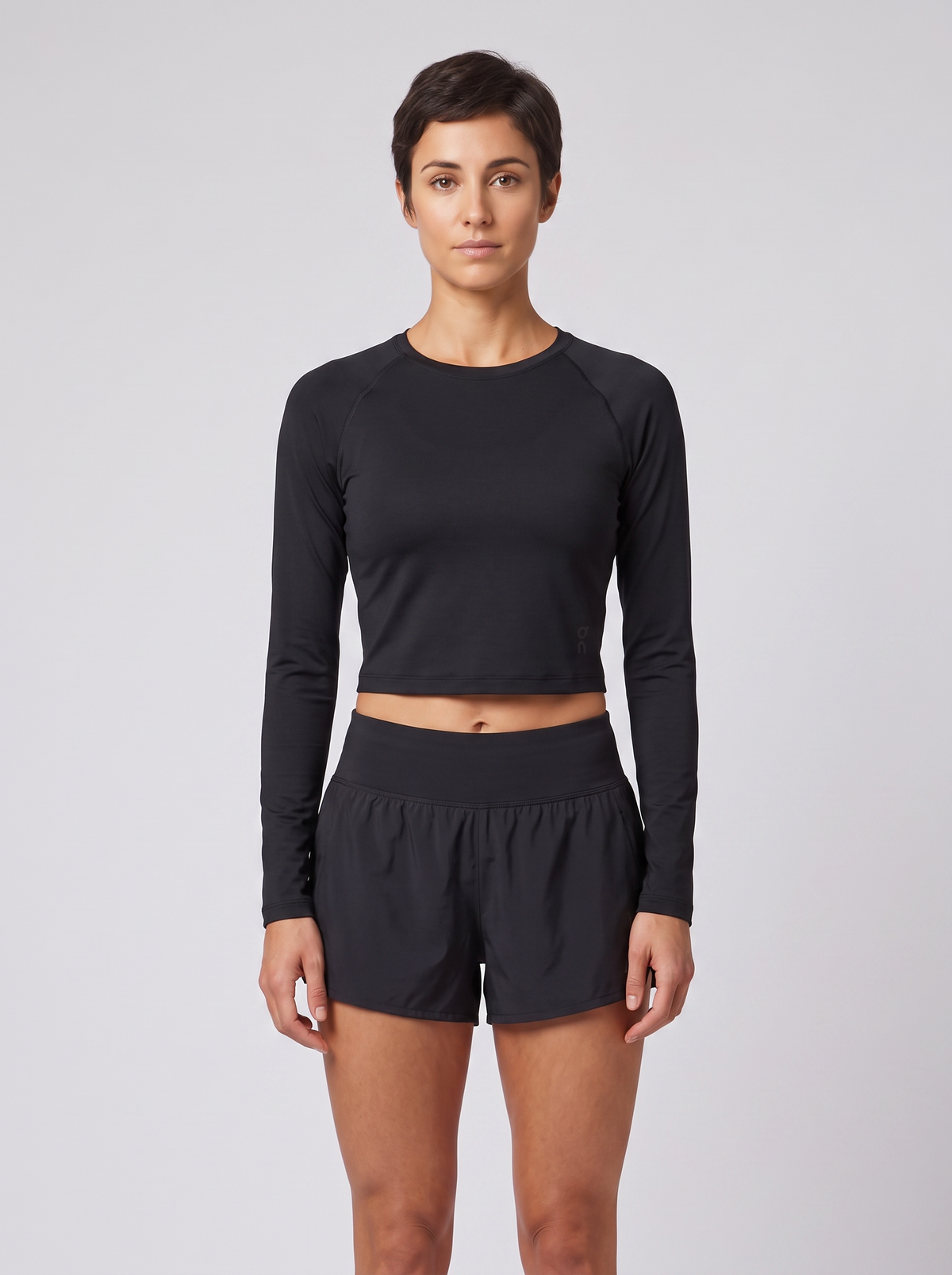 Women's On Running Studio Long-T Crop Black — on model