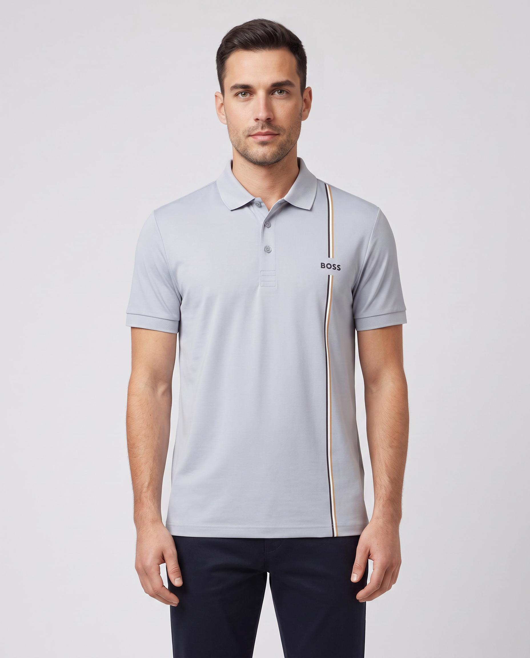 BOSS Green PL TOC Game 3 Dark Grey Polo Shirt — on model