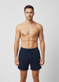 Mens Les Deux Navy Stan Seersucker Swim Shorts on model