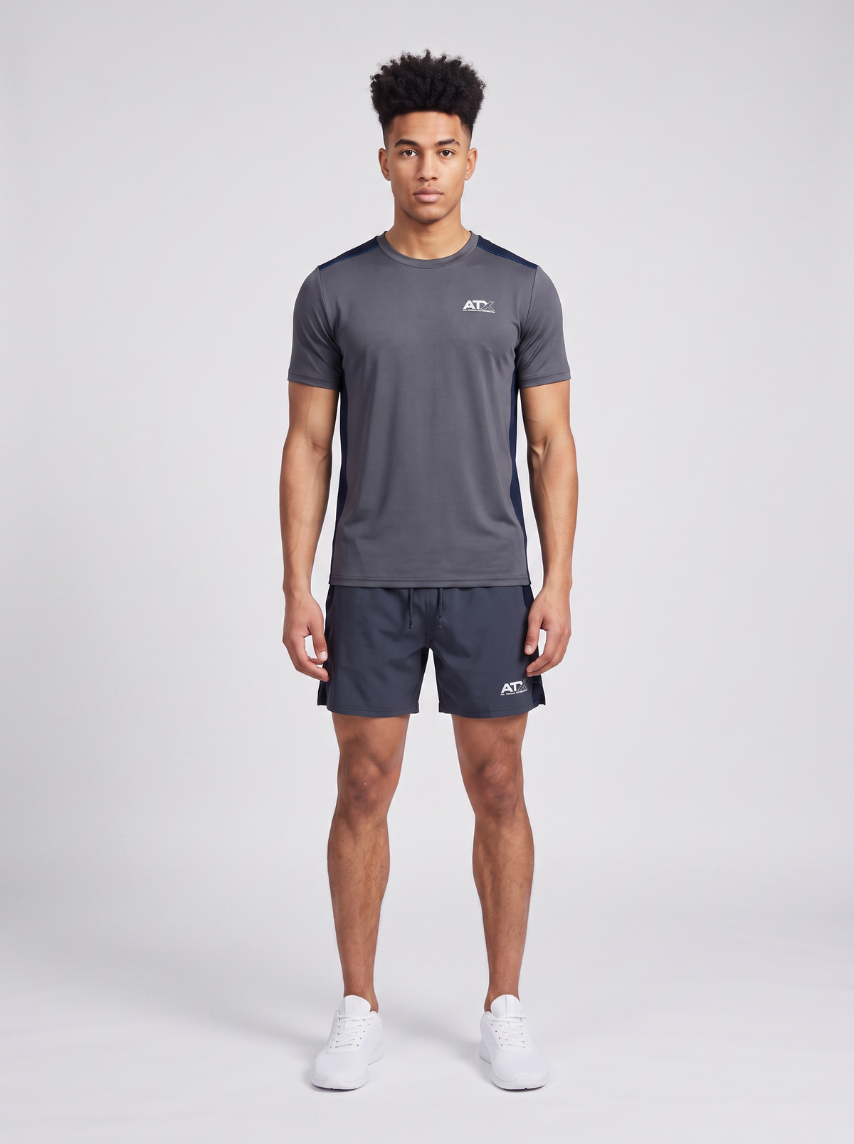 Men's ATX Cascade T-Shirt & Terra Short in Dark Grey/Navy Set — on model