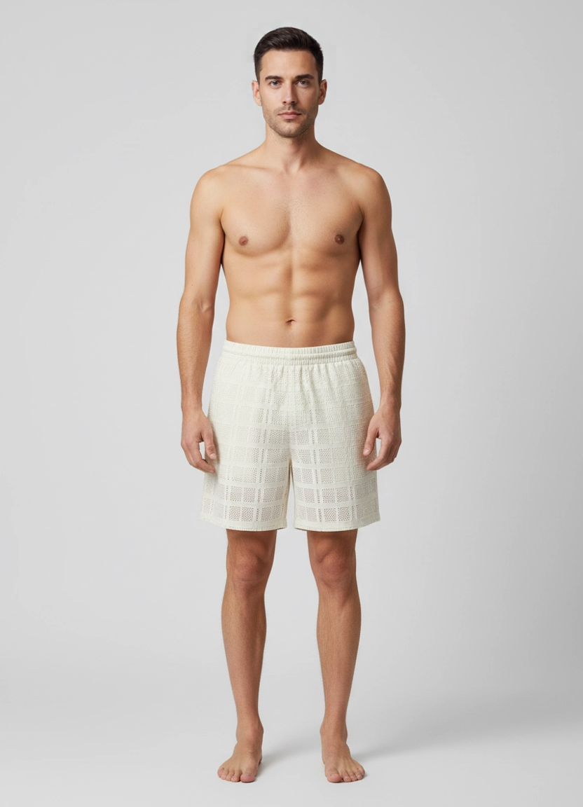 Mens Les Deux Ivory Charlie Shorts on model