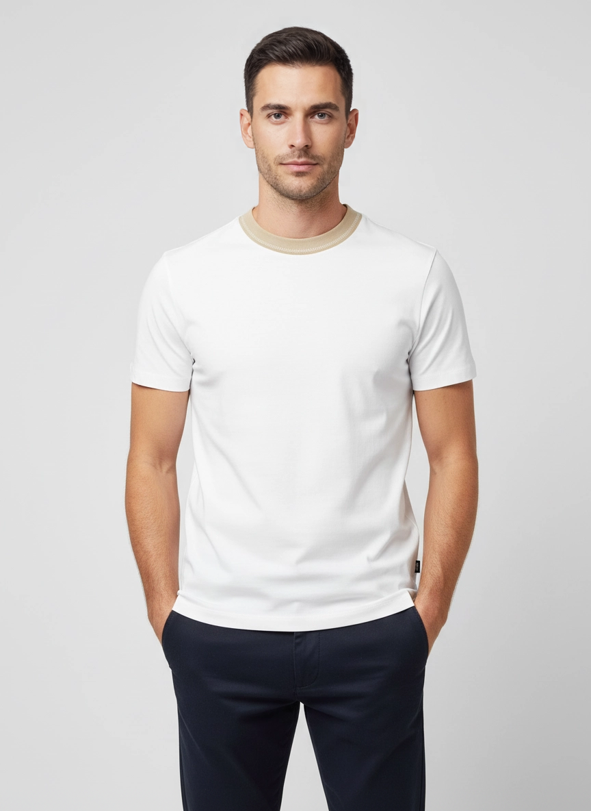 Mens BOSS Black H-Tessler 199 White Slim Fit T Shirt on model