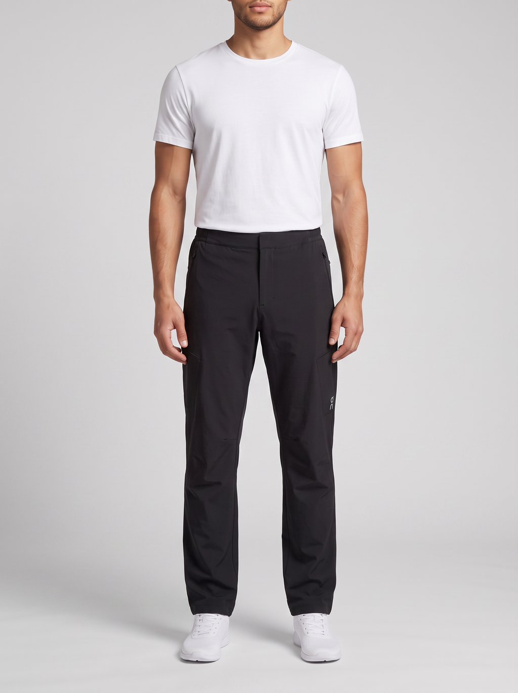 Men's On Running Black Water Resistant Trek Pants — on model