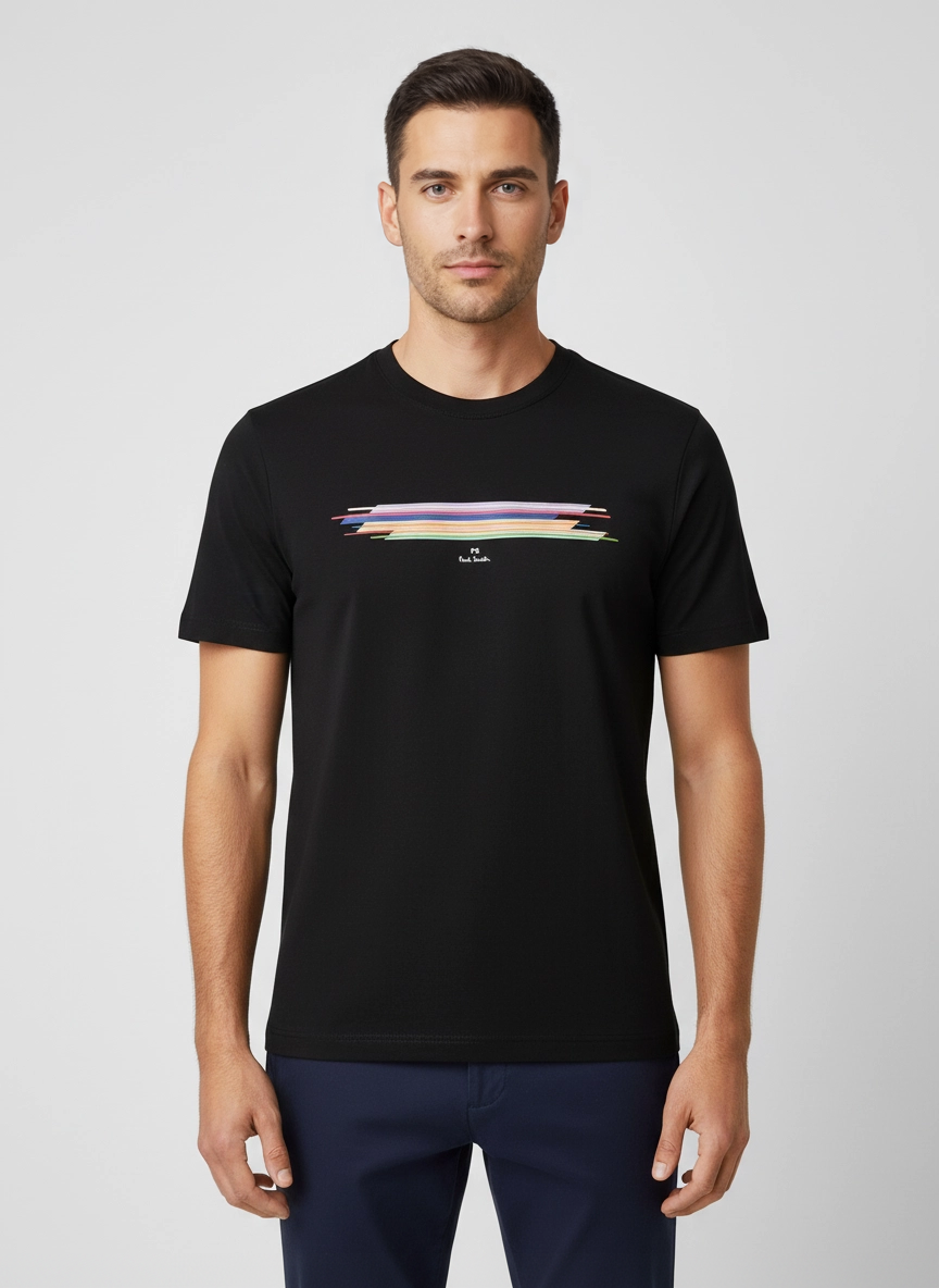 Mens Paul Smith Black Stripe Print T Shirt